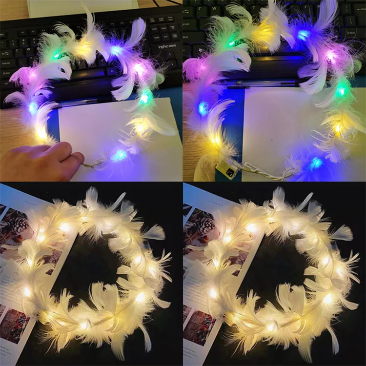 New Arrivals Luminous led feather Garland Headbands Flashing Angel Feather Wreath Headdress Colorful Led Headband for Girl