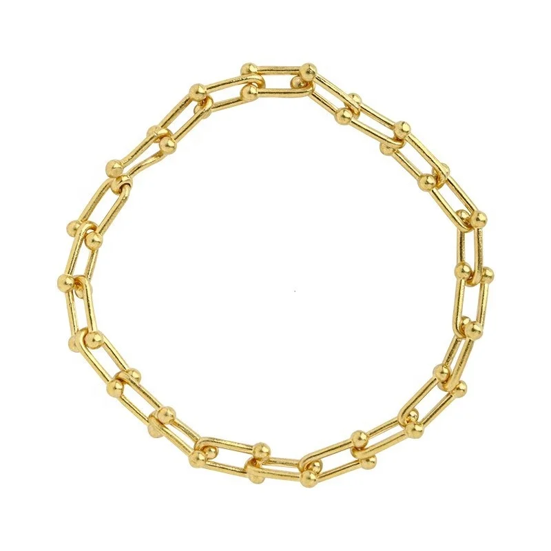 Hiphop Chunky Thick Chain 925 silver U Shaped Link Chain Horse Shoe Bracelet for WOMEN 18K Gold Bracelet