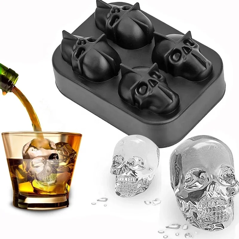 Shaped 3D Skull Ice Cube Mold Tray Stackable Silicone Round Ice Maker for Whiskey Drinkers Home Bars and Holiday Gifts