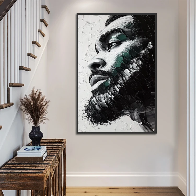 Original Handmade Abstract Textured Male African Wall Art Black Man Portrait Oil Painting On Canvas