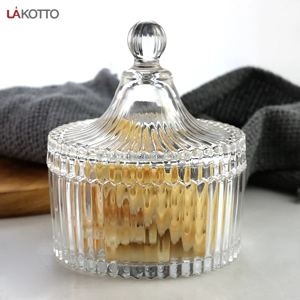 Candy Dish Bowl Jars Pots Cans Sample Packing Dispenser Container Storage Empty Glass Kitchen Minimalist Wooden Lid Glass Jar
