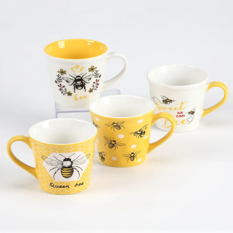 Hot Sell Gift Ceramic Drinkware Fine Bone China Cups Wholesale Coffee Mugs with bee designs