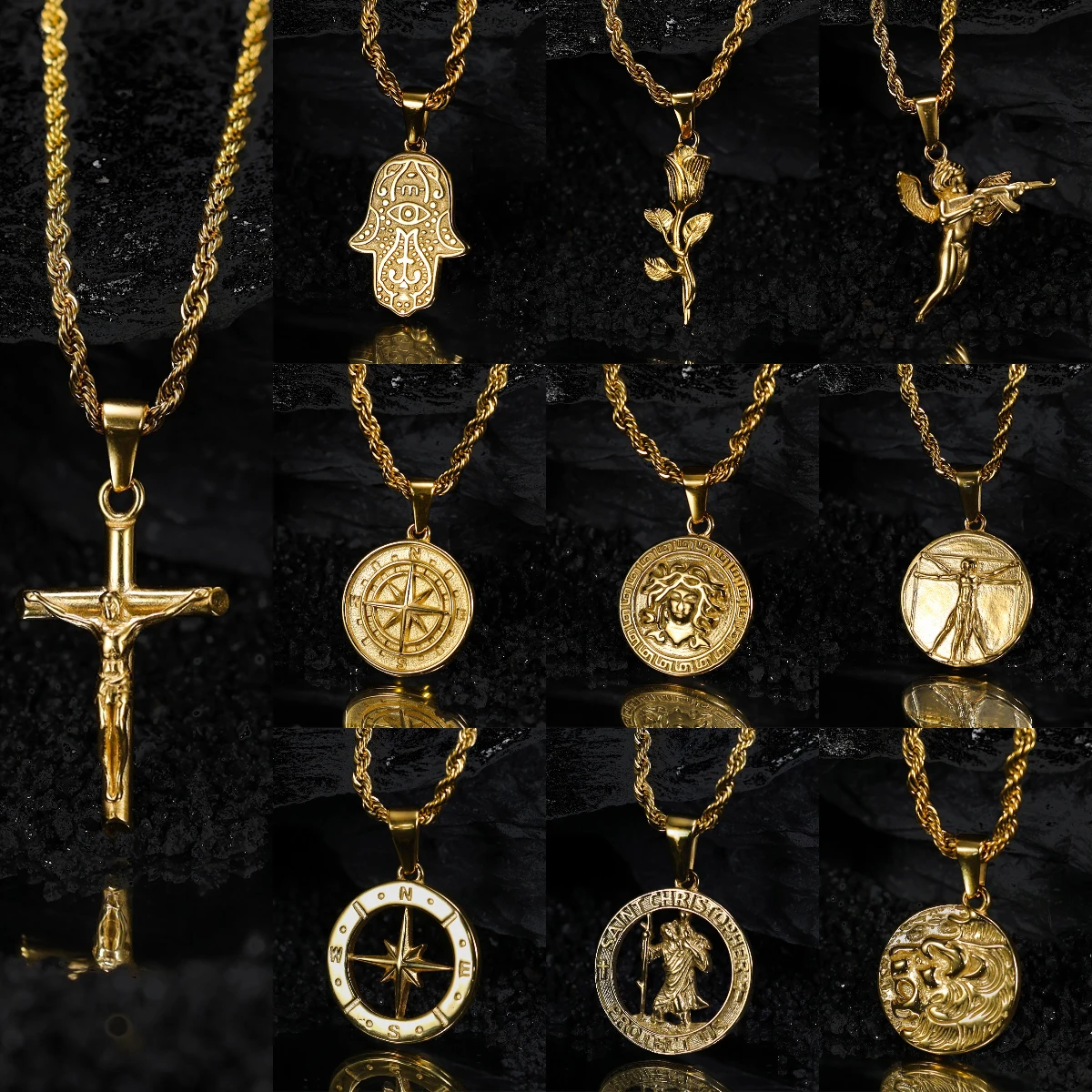 Custom logo Necklace Men Jewelry 18k PVD Gold Plated Stainless Steel Necklaces Vitruvian Man DaVinci Necklace