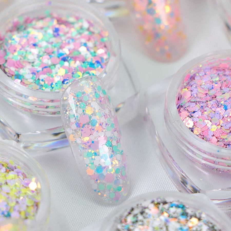 New 24 Colors Spring Glitter Nails Fine Glitter Powder Nail Mixed Size Friendly Cosmetic Glitter Powder set