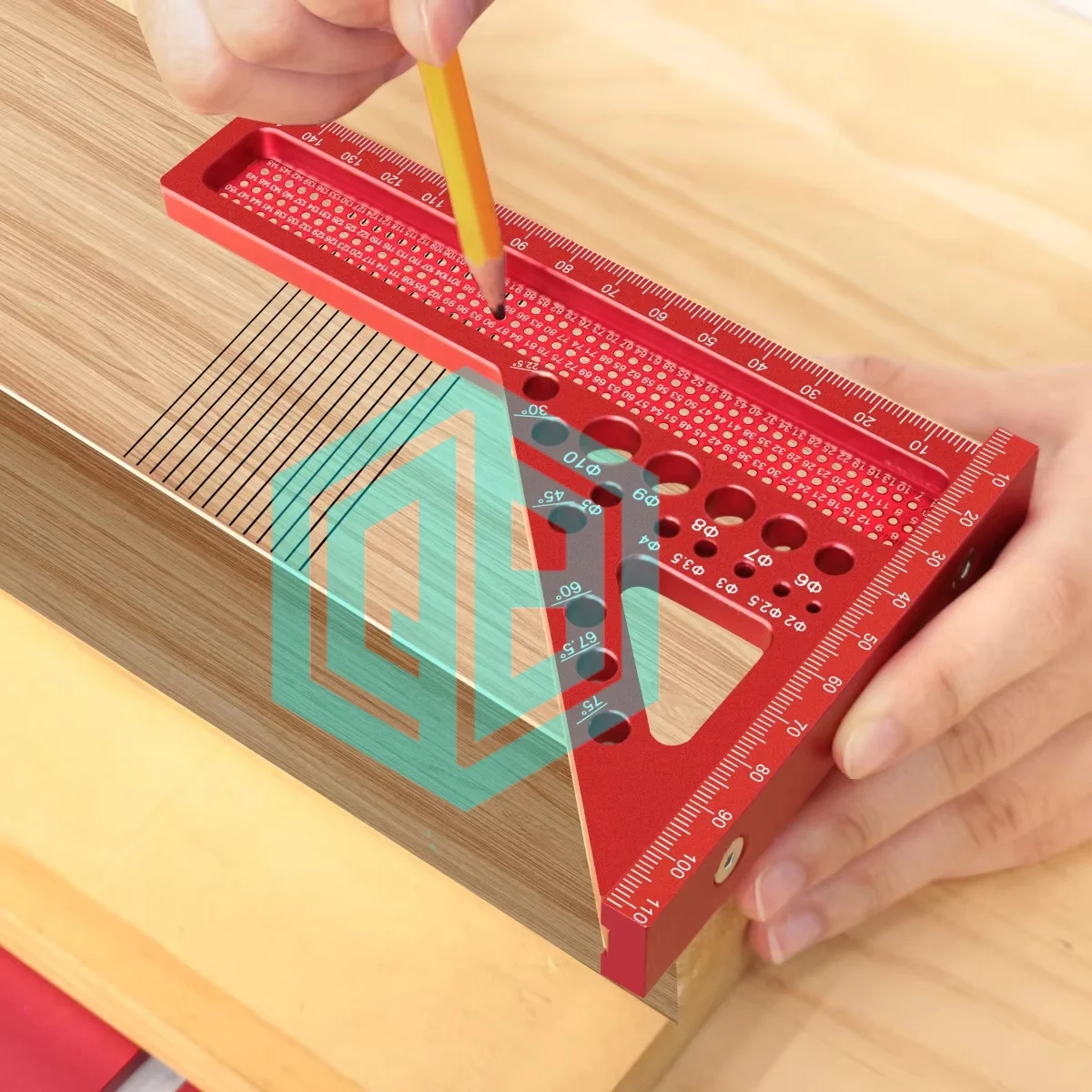 Extended 3D Multi-Angle Measuring Ruler Woodworking Square Protractor W/Dowel Pin,Aluminum Miter Triangle Layout Measuring Tool