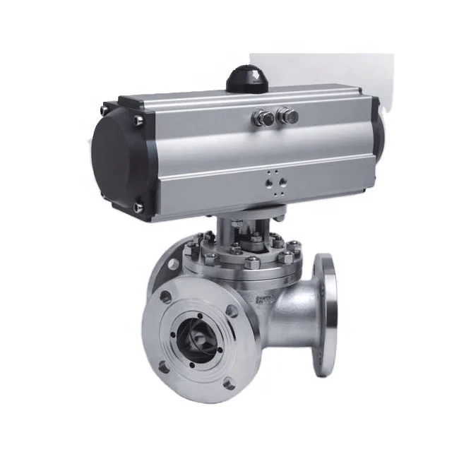 180 degree Pneumatic Actuator 3 way ball valve, 3 way ball valve with Pneumatic Actuator