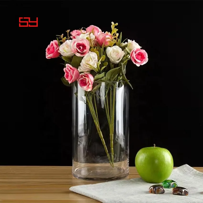 Wholesale Modern Optic Long Tall Slim Tube Murano Straight Cylinder Clear Glass Vase For Home Product Display