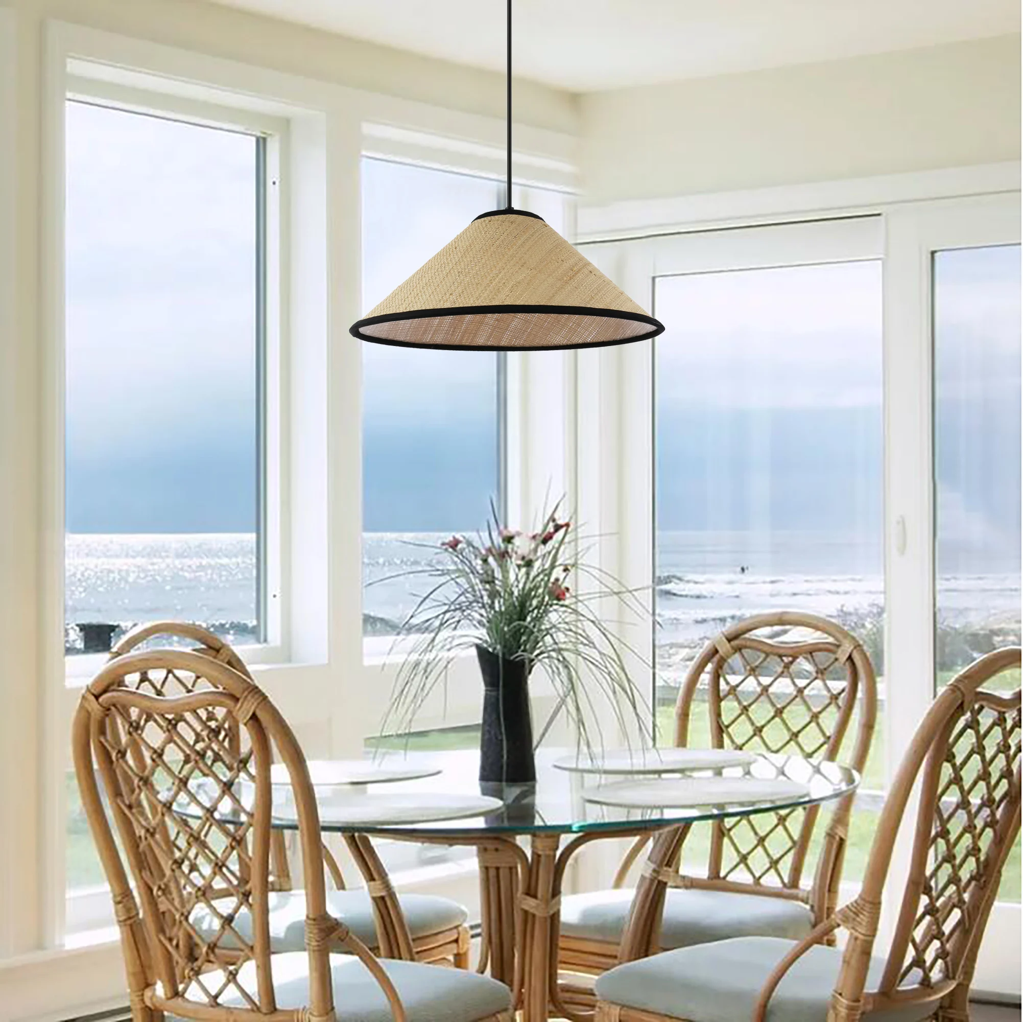 Фермерский бамбуковый абажур из рафии, потолочные светильники из бамбука, подвесные светильники из ротанга в рустикальном стиле