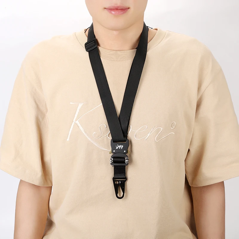 Gina Customizable Nylon Lanyard Logo Adjustable Free Length Heavy Duty Black Classic Design Features Carabiner Hook Phone Key