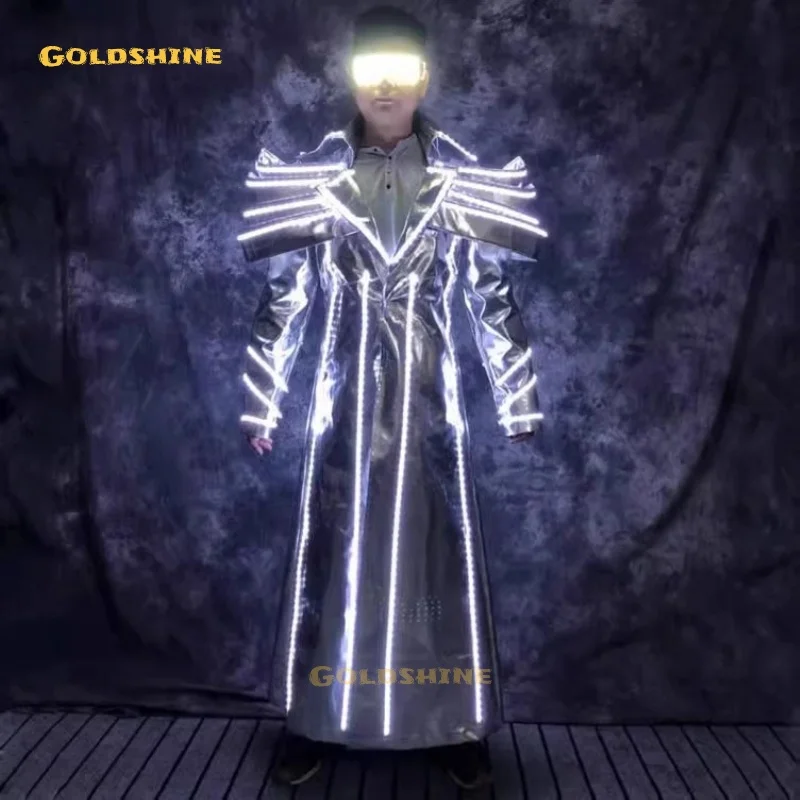 Rave LED costumes for bar night club party performance and festival Show Dress Singer Night Club stage Silver luminous garment