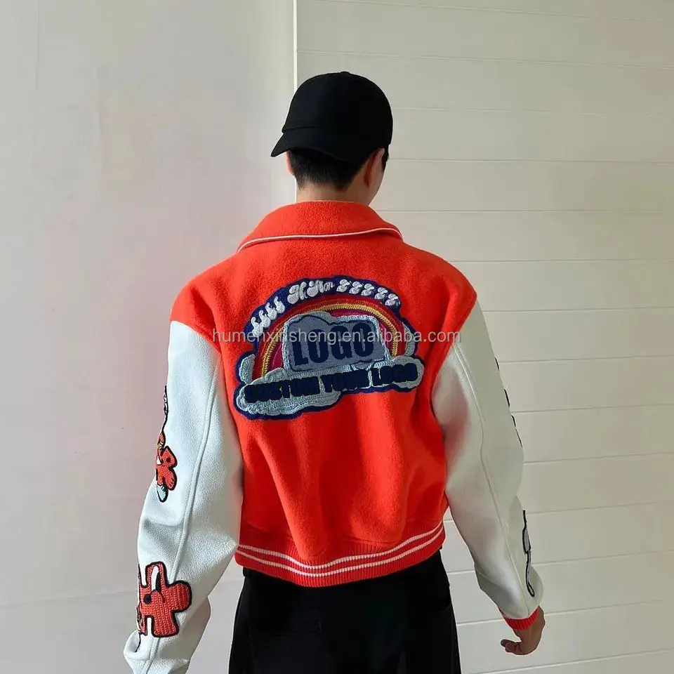 Chaqueta universitaria personalizada con logotipo de Letterman chaquetas con parches a rayas bordadas