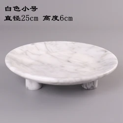 Light luxury style hotel home decoration ornaments natural marble standing round tray fruit disc crafts
