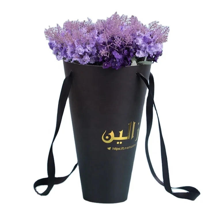 Custom Logo Printed Hot Foil Gift Flower Packaging Bouquet Carrier Paper Bag