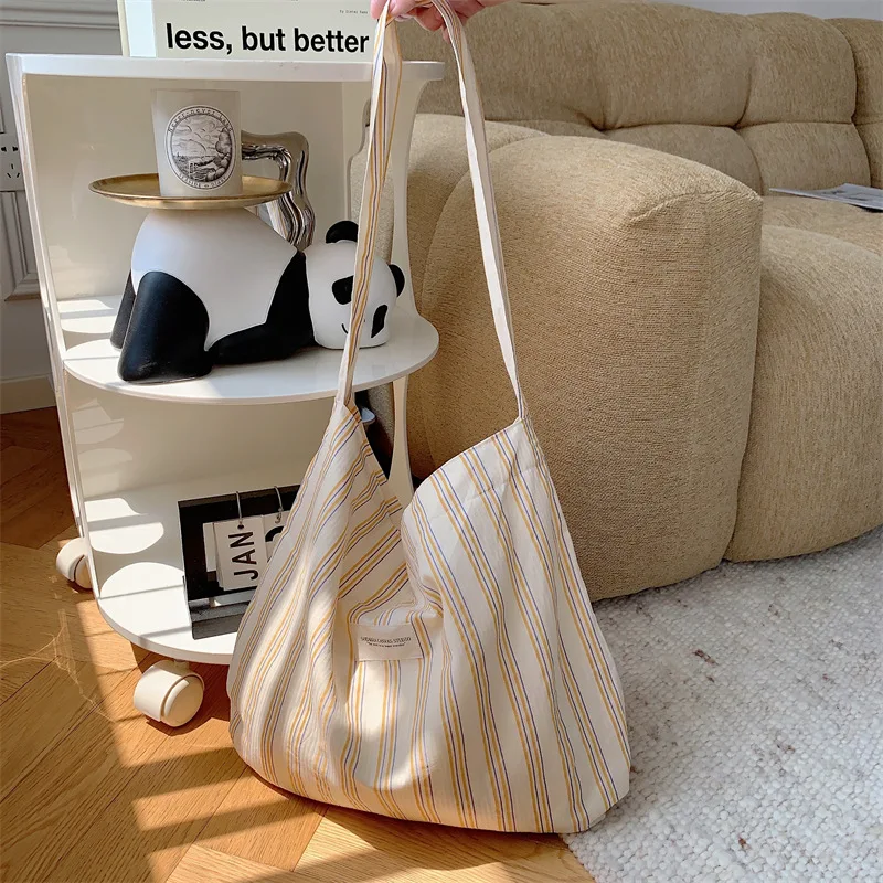 Large Capacity Popular Leopard Shopping Bag Eco-friendly Stripe Shoulder Bag Flower Women Canvas Tote Bag