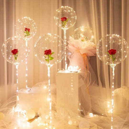 Valentines Day Heart LED Rose Bobo Balloon Glow Party Bouquet Balloons Bobo Balloon