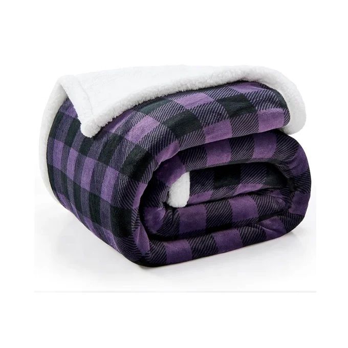 Fluffy warm plaids flannel sherpa fleece winter blanket for couch