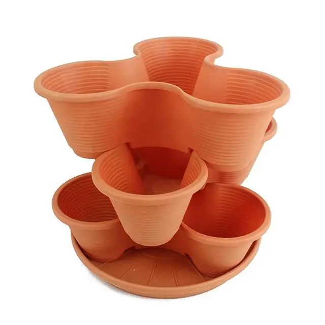 Garden Plastic Flower Pot Vertical Flower Pots Multi-Layer Stackable Pp Self Watering Garden Hydroponic Growing Plant Grow Pot