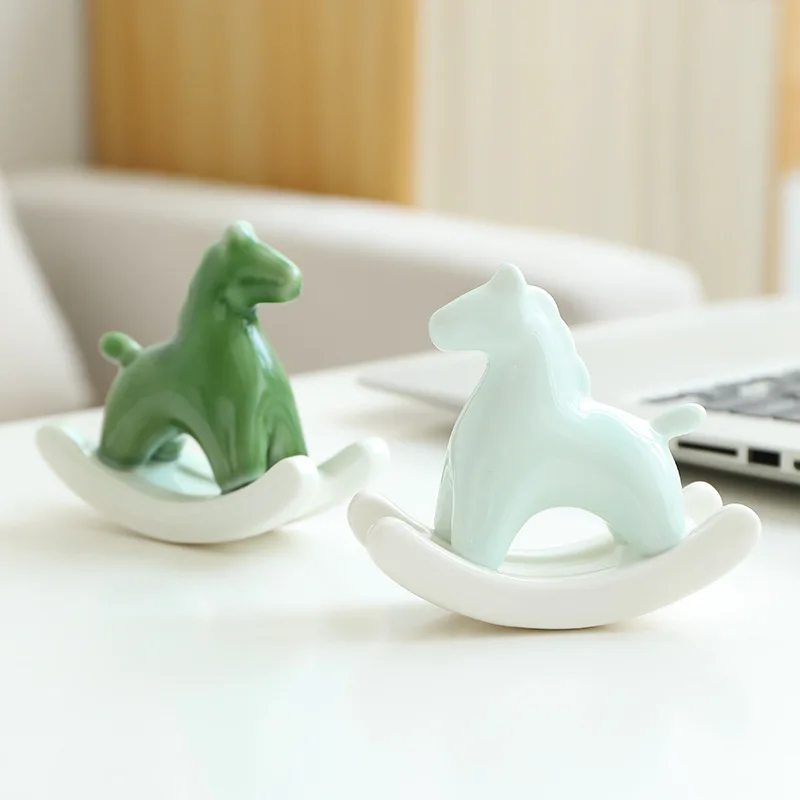 Custom Creative Simple Cute Animal Ornaments Mini Jade Ceramic Horse Home Decoration