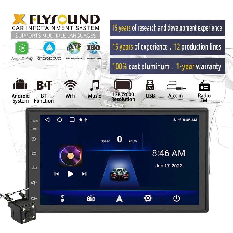 Flysonic Android System 7' 2 Din Autoradio 1024*600 HD Touch Screen Multimedia Auto Electronics car screen players