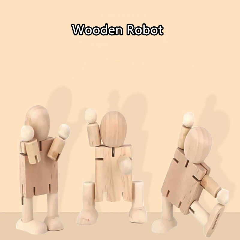 Wholesale China Wooden Robot Home Figurines Decoration Wooden DIY Early Education Toys Nordic Wood Carving Crafts