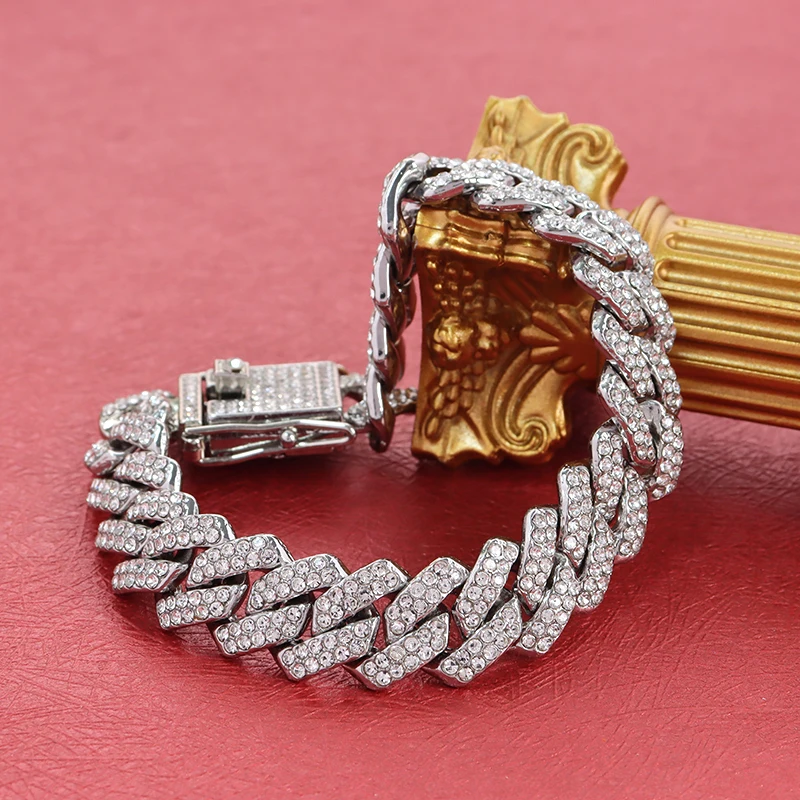 2024 New Rappers Hip Hop Jewelry Fashion 12mm Cuban Link Chain Gold Silver Plated Full Diamond Iced Out Cuban Necklace For Men