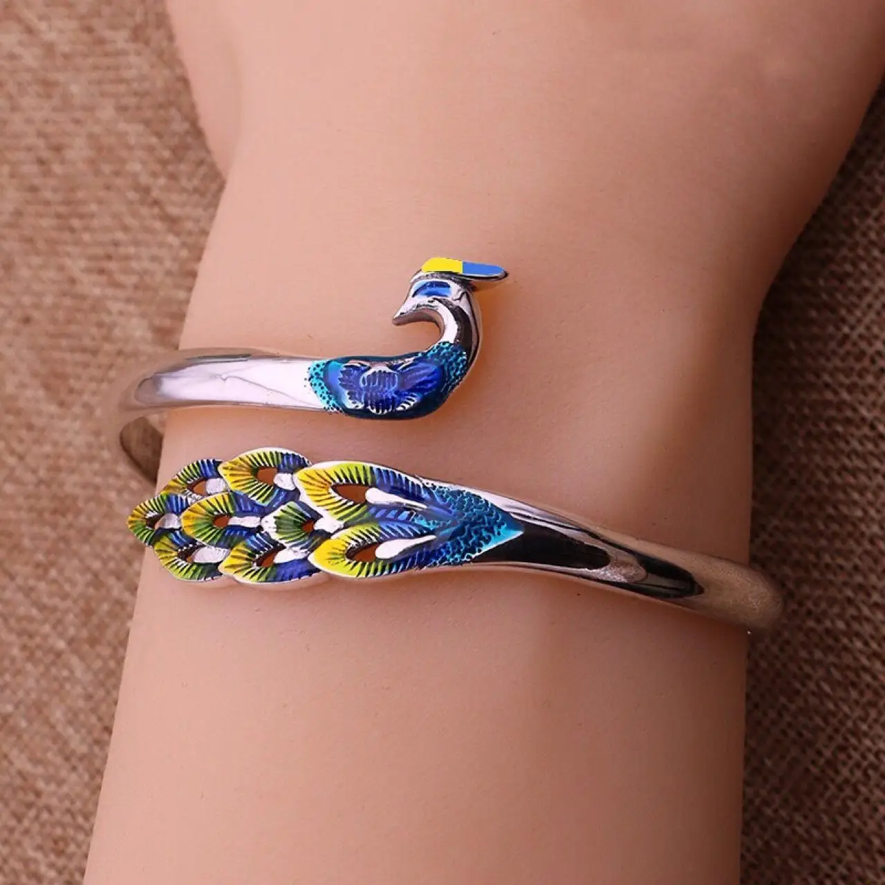 Cloisonne Family Colorful Peacock Dripping Oil Women Fashion Jewelry Bracelet Phoenix Bangles