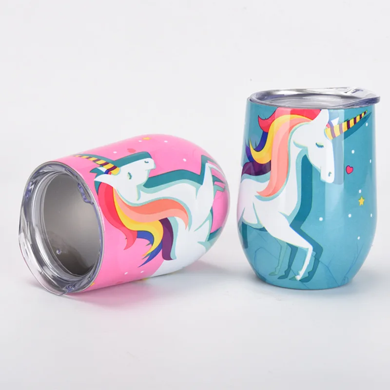 Feiyou custom 12 oz coffee  Double Wall glitter 304 stainless steel  Vacuum Insulated mug  Stemless unicorn tumbler