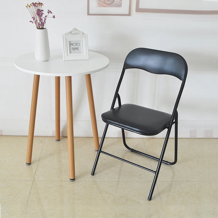 
Chinese Loft Iron Tube Grey PVC Folding Dining Chair 