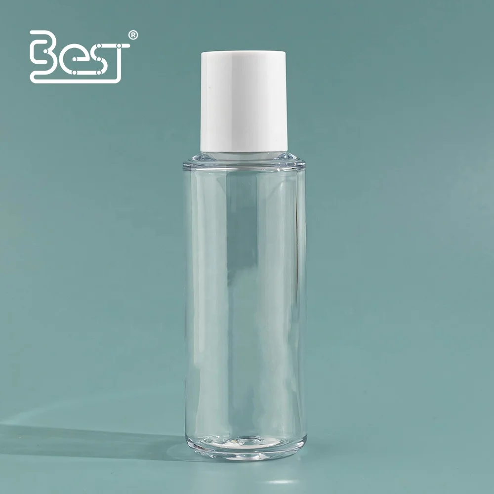 Nice-looking Portable Body Oil Lotion 100ml Liquid PET Plastic Clear Bottle with Reducer and White Cap