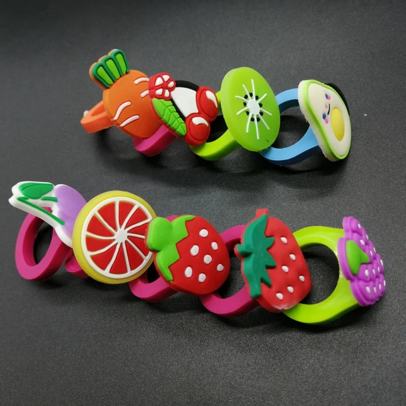 Wholesale Plastic Toy Promotional PVC Fruit Finger Ring Novelty  Kids Girl Toys  For  35mm 45mm 50mm Capsule