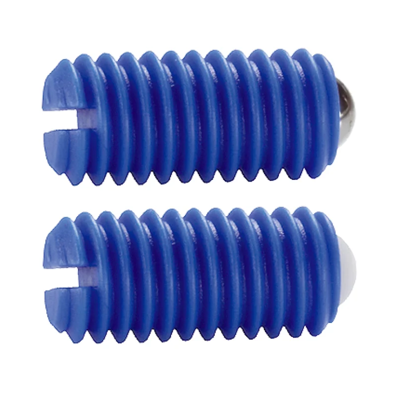 
CNC machining thermoplastic POM blue steel hardened ball locating applying plastic spring plunger 