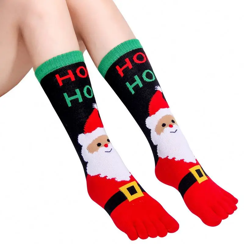 winter warm Christmas printing stripped Socks Santa snowman Funny Toe Socks Five Fingers yoga Socks