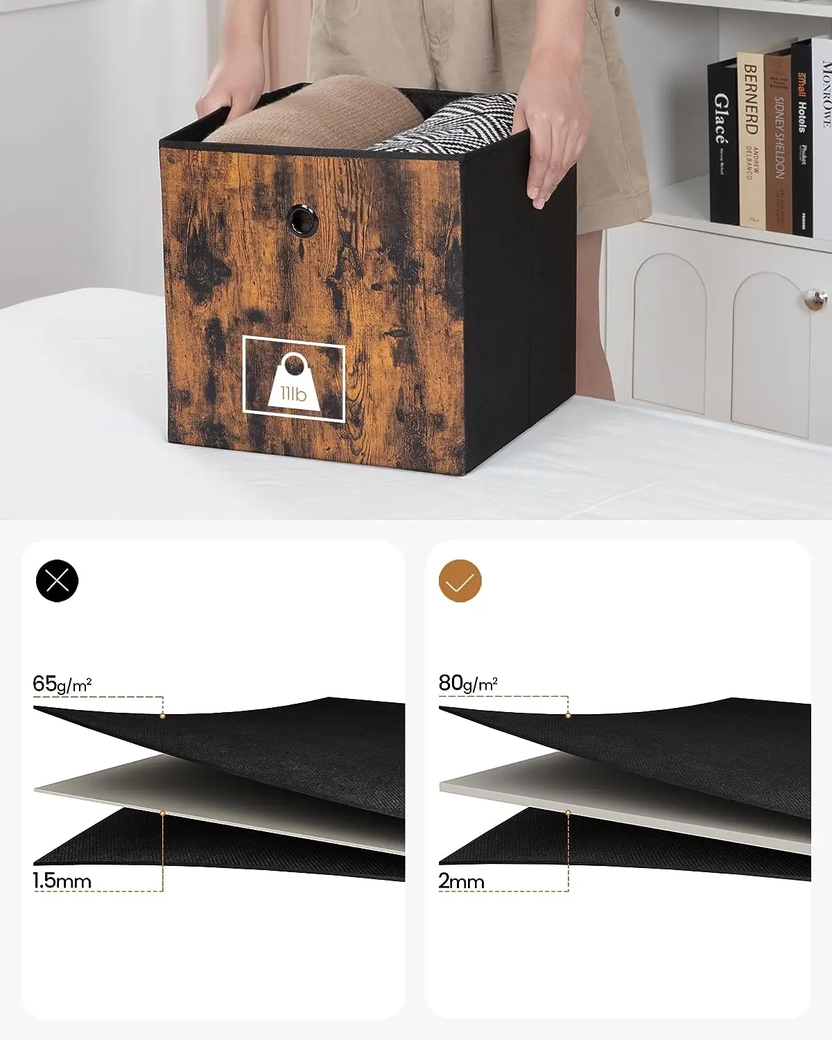 wholesale Printing Wood Fabric 6 Pcs 30 x 30 Organizer Basket Boxes Foldable Cube Storage Bins With Handle