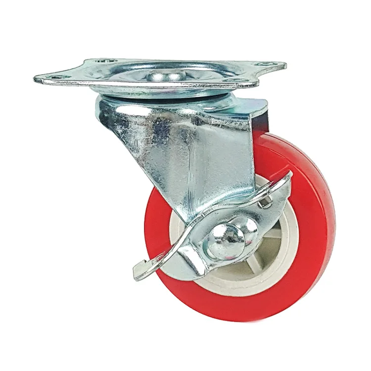 WBD light duty red pvc threaded stem 1-3 inch industrial caster wheel with double brake
