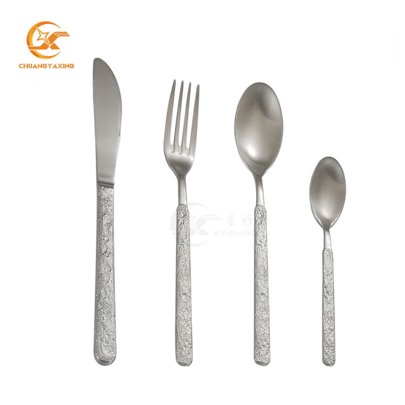 Unique Design Royal High Quality Stainless Steel 304 Stone Pattern Handle Cutlery Silver Flatware Set