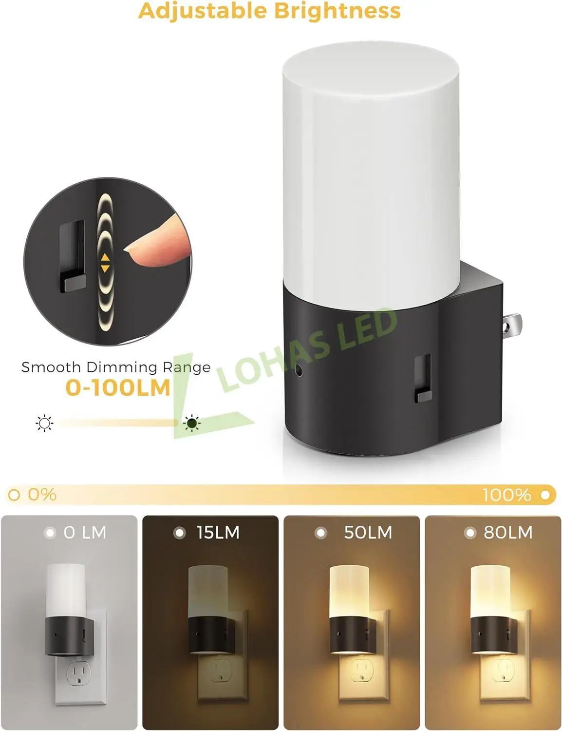 LOHAS Wall Plug Nightlight Dimmable LED Nightlight Dusk to Dawn Light Sensor LED Night Lights for Bedroom Kids Room