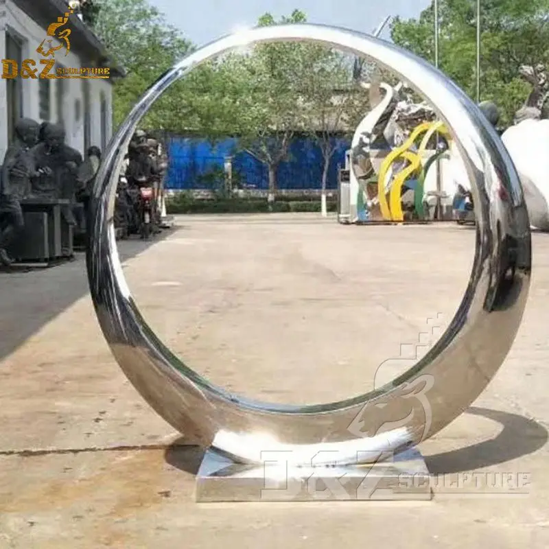 modern metal decorative sculpture circle 304 mirror finished garden stainless steel sculpture