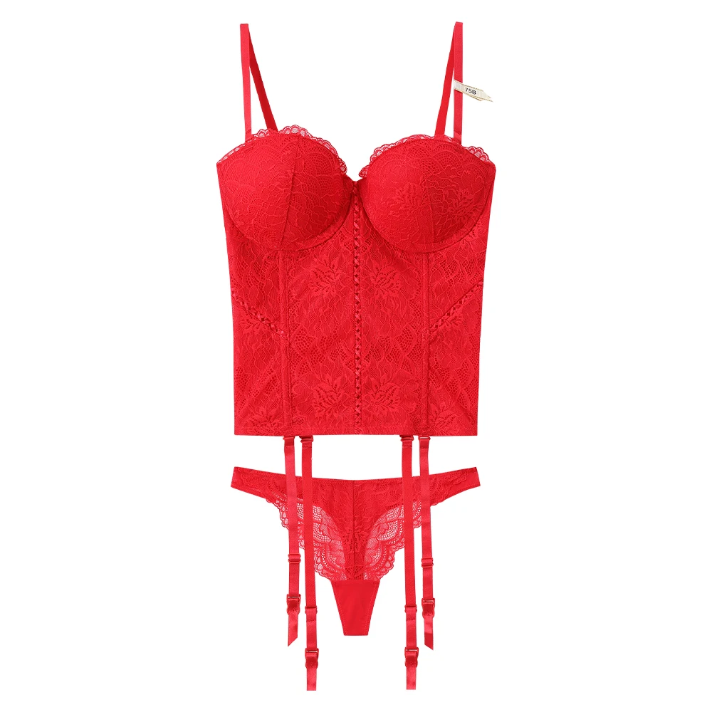 6619 Sexy Shaper Lingerie Set With Garter Women Bra Thongs Shapewear Set Lace Push Up Corset Underwear For Ladies