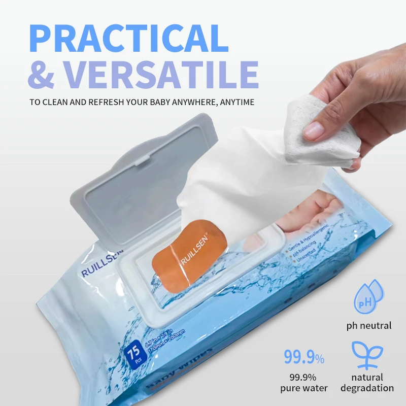 2024 Low Price Natural Organic Baby Wipes Biodegradable Water Wet Wipe For Baby Sensitive Skin