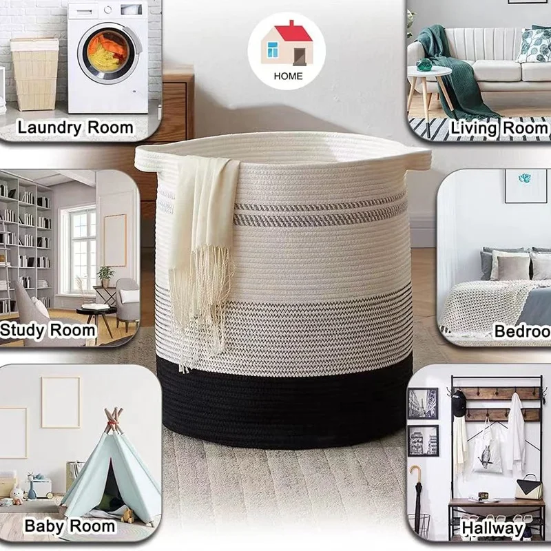 Youngshoots Cotton Rope Round Laundry Basket Washable Hamper Foldable Toy Storage Box Laundry Basket