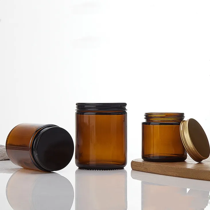 Clear/amber Cosmetic Packaging Wide Mouth Airtight Glass Jar/container Aluminium Lid Manufacturer
