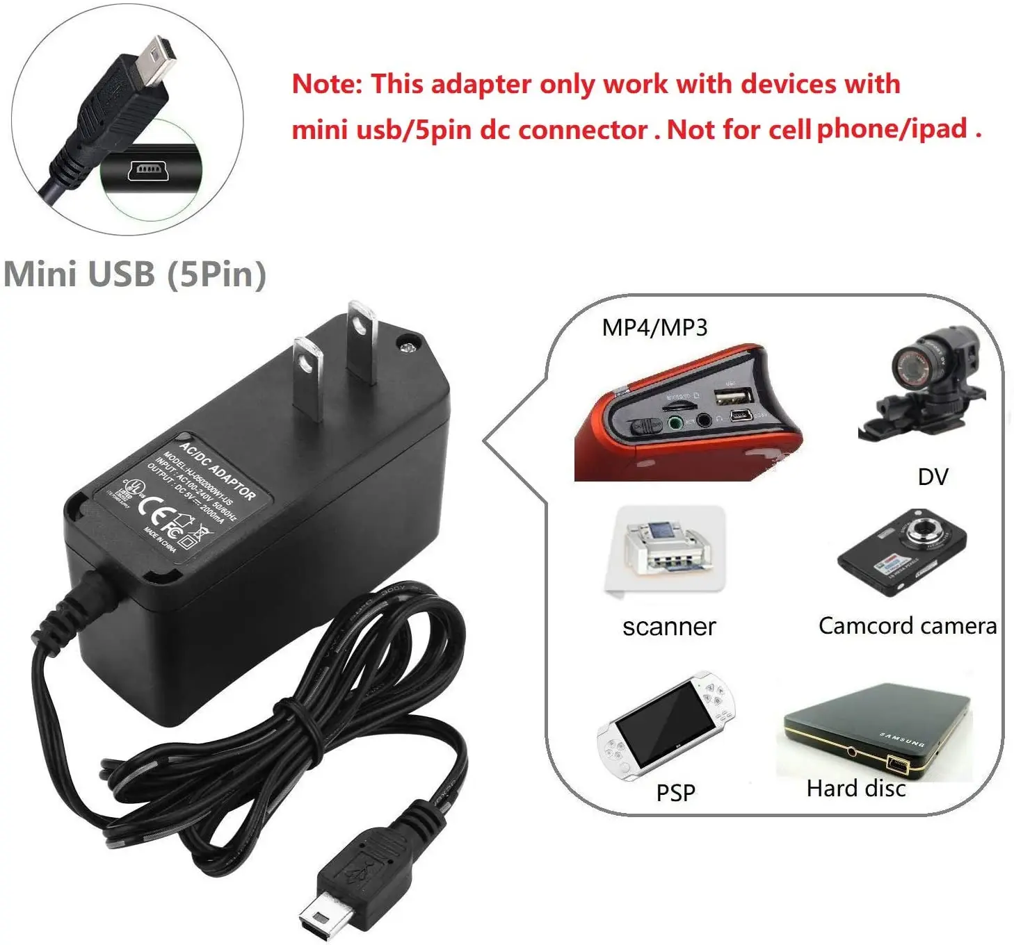 Зарядное устройство Mini Usb Usb-кабель адаптер переменного/постоянного тока настенный разъем для жесткого