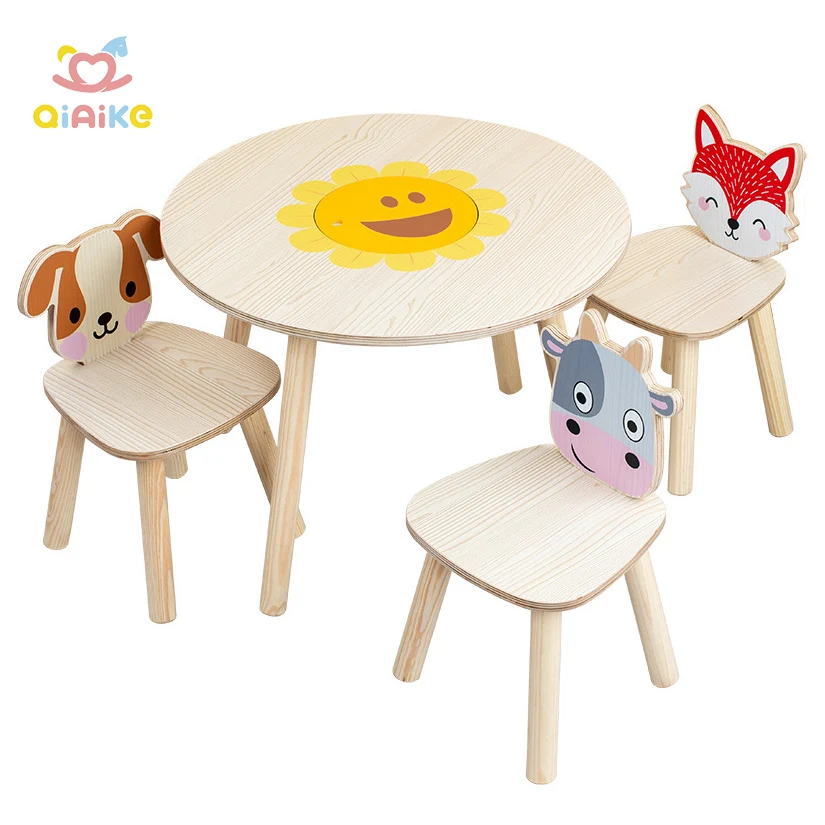 Qiaike Customize Wooden Daycare Baby School Furniture Kindergarten Furniture Set Children Study Wooden Nursery Table and Chair