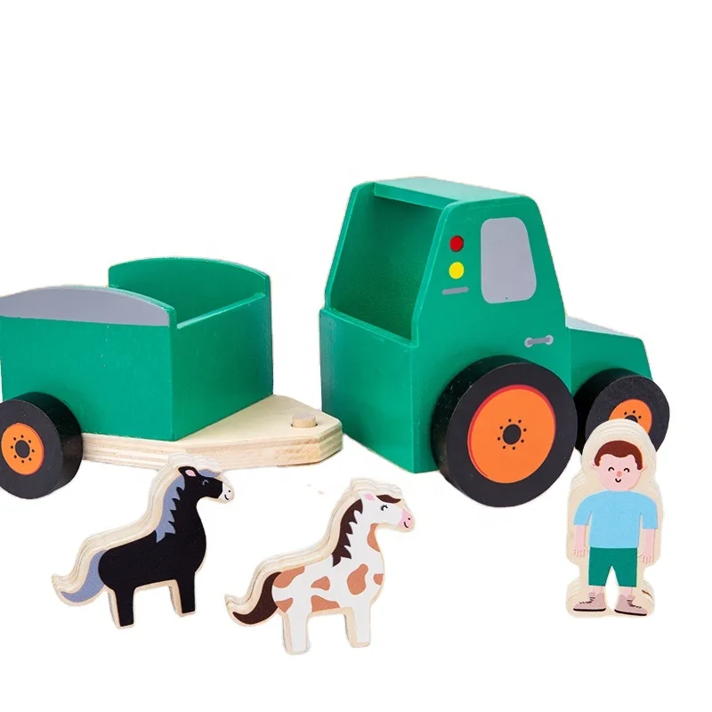 Wood Vehicle Toddler Educational Toys For 1- 2 Year Old Kids Gifts Wooden Pretend game  Toy Of Farm Tractor