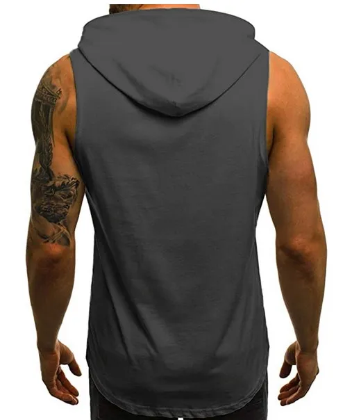 summer mens tank top gym wear with hoodie  printed logo  no sleeve casual plain hoodies tank top