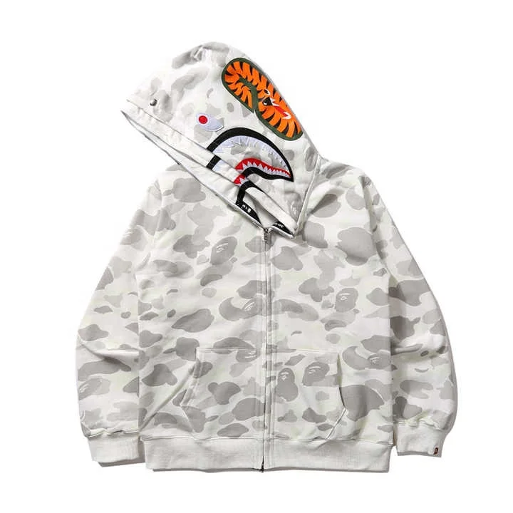 2024 Top quality Bathing ape camo shark zip up hoodies 100% cotton Sweatshirt men women unisex streetwear full zip bapees hoodie