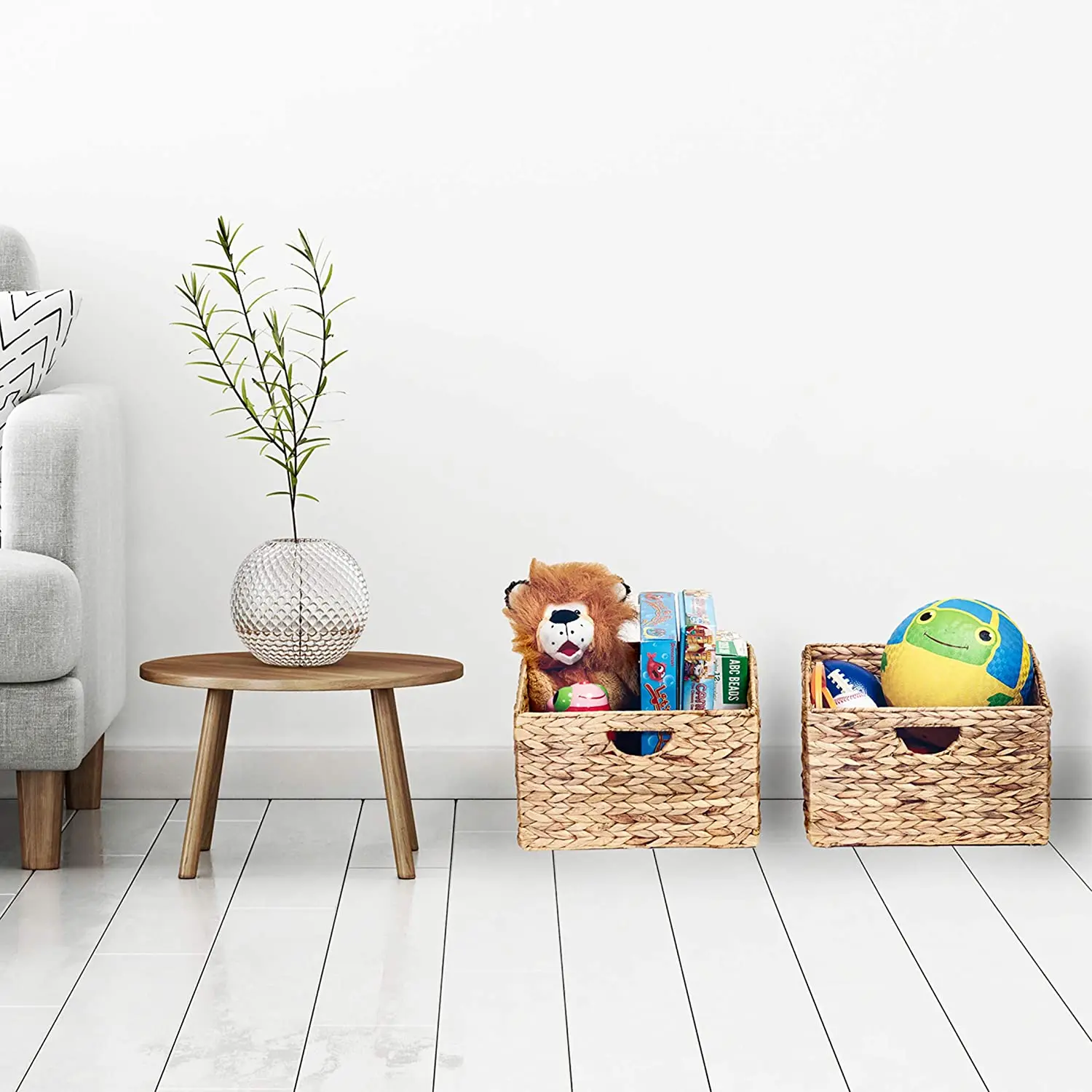 2022 Hot Sale Rectangular Foldable Handwoven Water Hyacinth Cube Storage Basket Bin