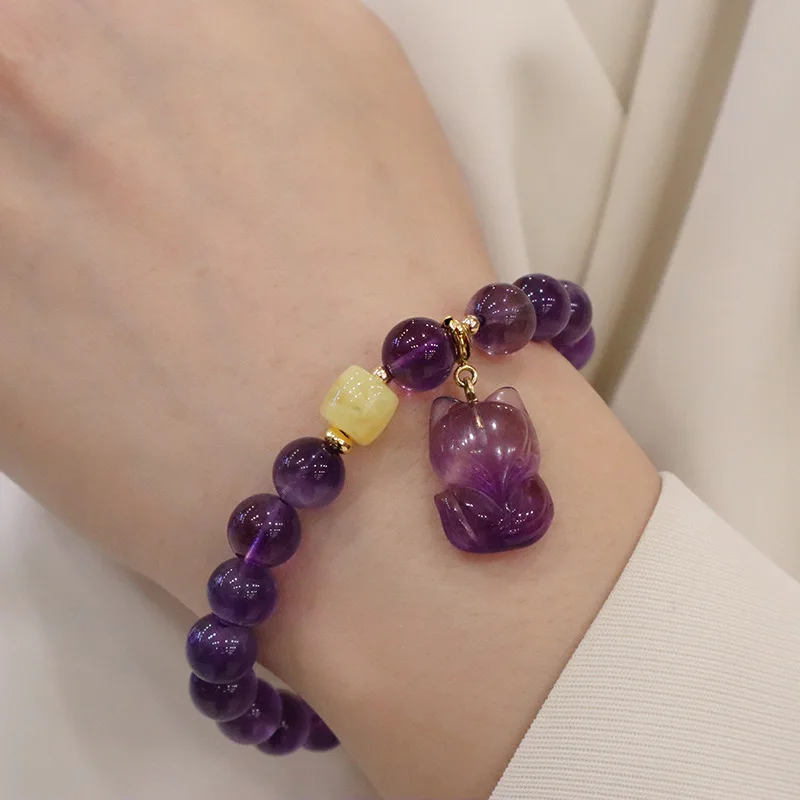 New Amethyst Bracelet Temperament Fox Pendant Hand Jewelry Wholesale Natural Stone Bracelet