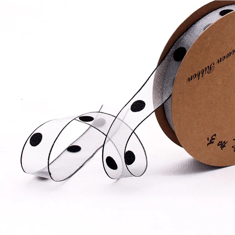 2.5CM wide Wholesale Gift Wrapping Wedding Decoration Black/White Polka Dot Ribbon Satin
