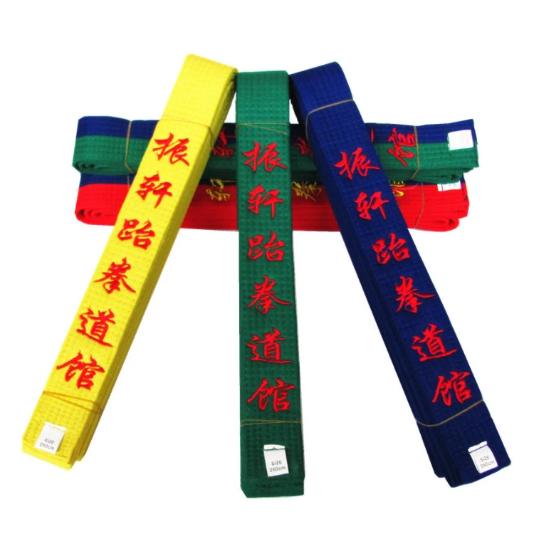 Wholesale arts color belt customize embroidery blue taekwondo karate belts